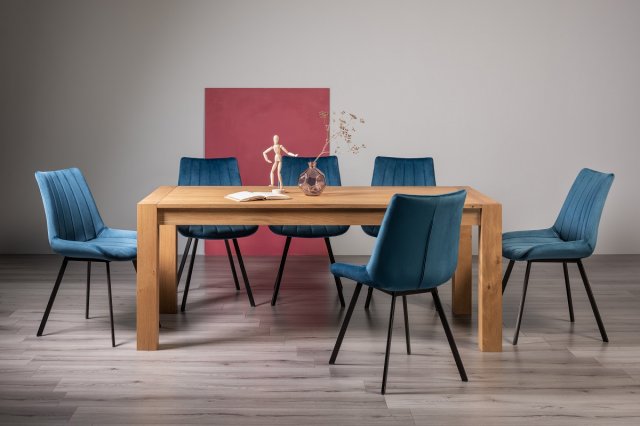Blake - Light Oak 8-10 Seater Extendable Dining Table & 8 Blue Velvet Fontana Dining Chairs Blake - Light Oak 8-10 Seater Extendable Dining Table & 8 Blue Velvet Fontana Dining Chairs