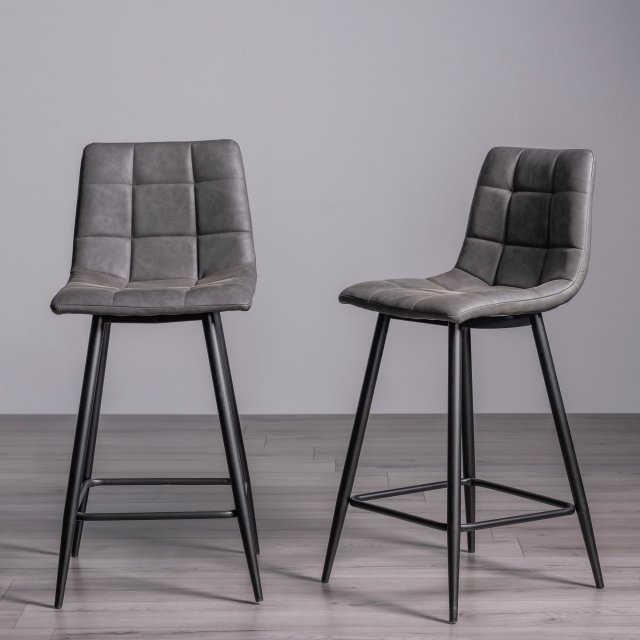 Mondrian - Dark Grey Faux Leather Bar Stool (Pair) Mondrian - Dark Grey Faux Leather Bar Stool (Pair)