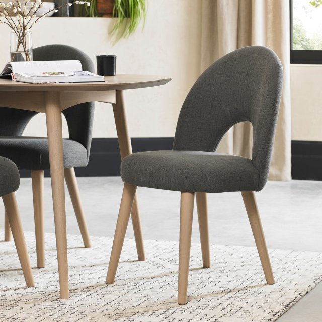 Johansen - Scandi Oak Upholstered Dining Chair in Cold Steel Fabric (Pair) Johansen - Scandi Oak Upholstered Dining Chair in Cold Steel Fabric (Pair)