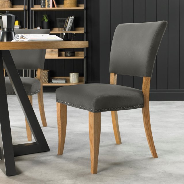 Lowry - Rustic Oak Dark Grey Fabric Dining Chair (Pair) Lowry - Rustic Oak Dark Grey Fabric Dining Chair (Pair)