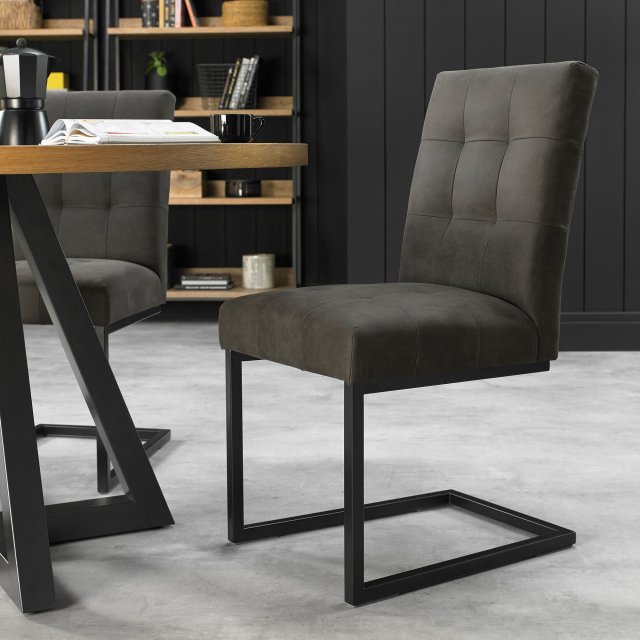 Lowry - Rustic Oak Dark Grey Fabric Cantilever Dining Chair (Pair) Lowry - Rustic Oak Dark Grey Fabric Cantilever Dining Chair (Pair)