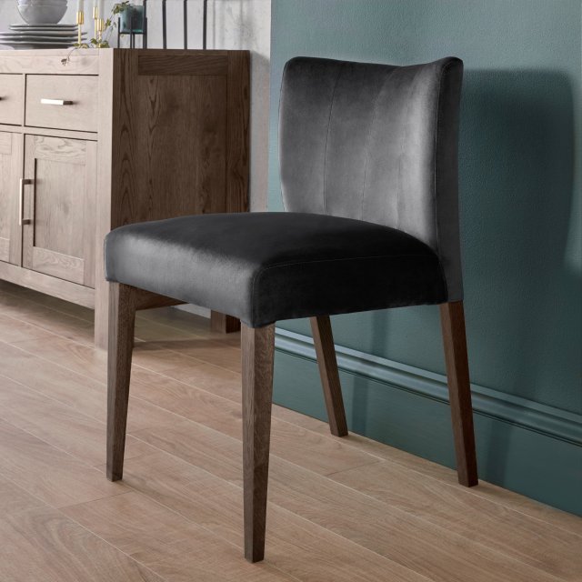 Blake - Dark Oak Gun Metal Velvet Dining Chair (Pair) Blake - Dark Oak Gun Metal Velvet Dining Chair (Pair)