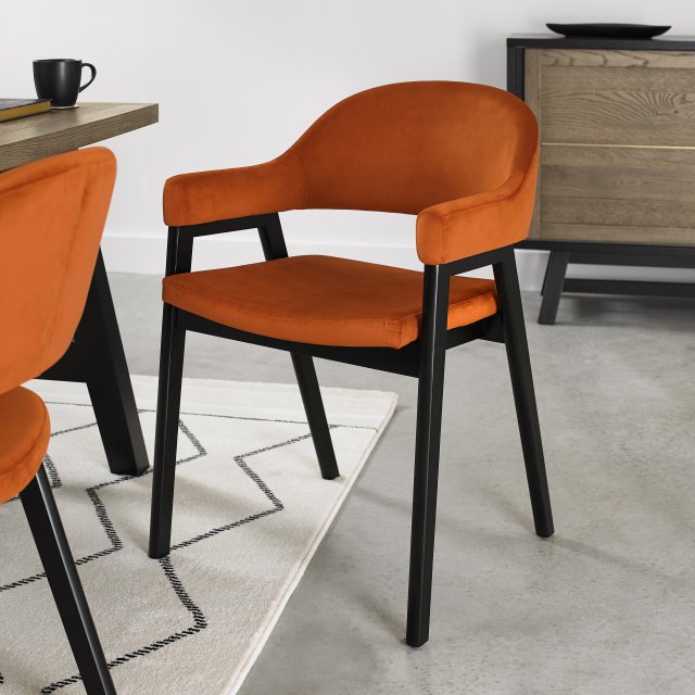 Rosen - Peppercorn Dining Arm Chair in Rust Velvet (Pair) Rosen - Peppercorn Dining Arm Chair in Rust Velvet (Pair)