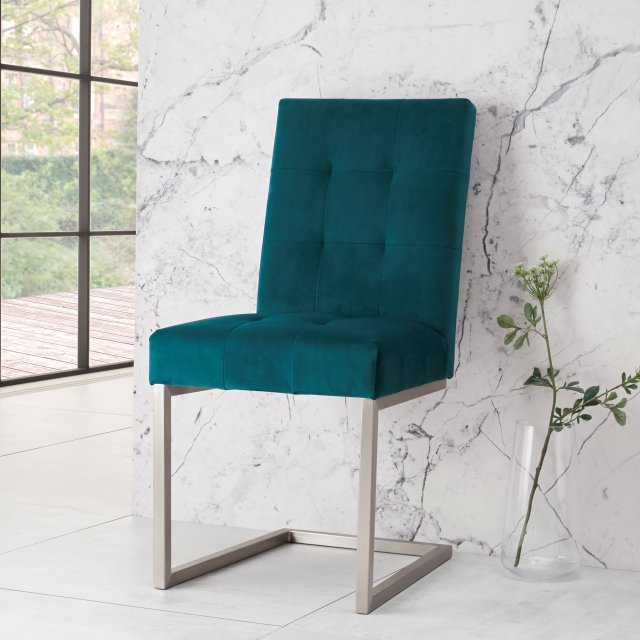 Turner Cantilever Dining Chair in Sea Green Velvet (Pair) Turner Cantilever Dining Chair in Sea Green Velvet (Pair)