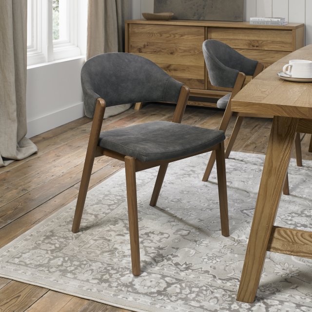 Rosen - Rustic Oak Dining Chair in Dark Grey Fabric (Pair) Rosen - Rustic Oak Dining Chair in Dark Grey Fabric (Pair)