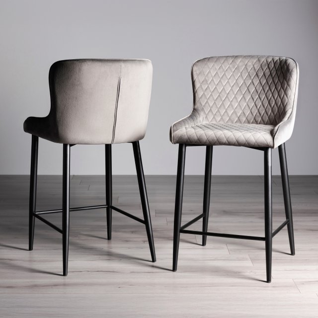 Cezanne Light Grey Velvet Fabric Bar Stool (Pair) Cezanne Light Grey Velvet Fabric Bar Stool (Pair)