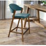 Rosen Rustic Oak Upholstered Bar Stool in an Azure Velvet Fabric