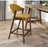 Rosen Rustic Oak Upholstered Bar Stool in an Dark Mustard Velvet Fabric