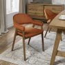 Rosen Rustic Oak Rust Velvet Fabric Upholstered Arm Dining Chairs