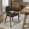 Rosen Rustic Oak Old West Vintage Fabric Upholstered Arm Dining Chair