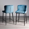 Cezanne Petrol Blue Velvet Fabric Bar Stools with Black Legs
