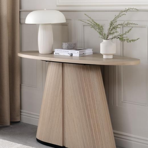 The Astra Console Table is all about form ⁠ Sculpted lines, fluted oak and a black peppercorn base...